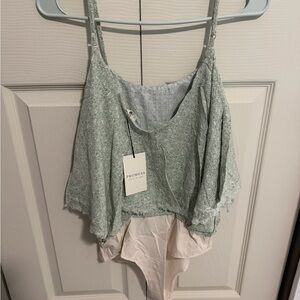 Promesa Sage Green Printed Spaghetti Strap Bodysuit Cami